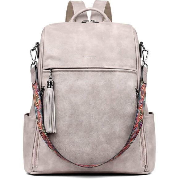Women's Dark Gray Retro Style Backpack Designer 15.6 inch PU Leather Laptop Bag - Picture 1 of 10